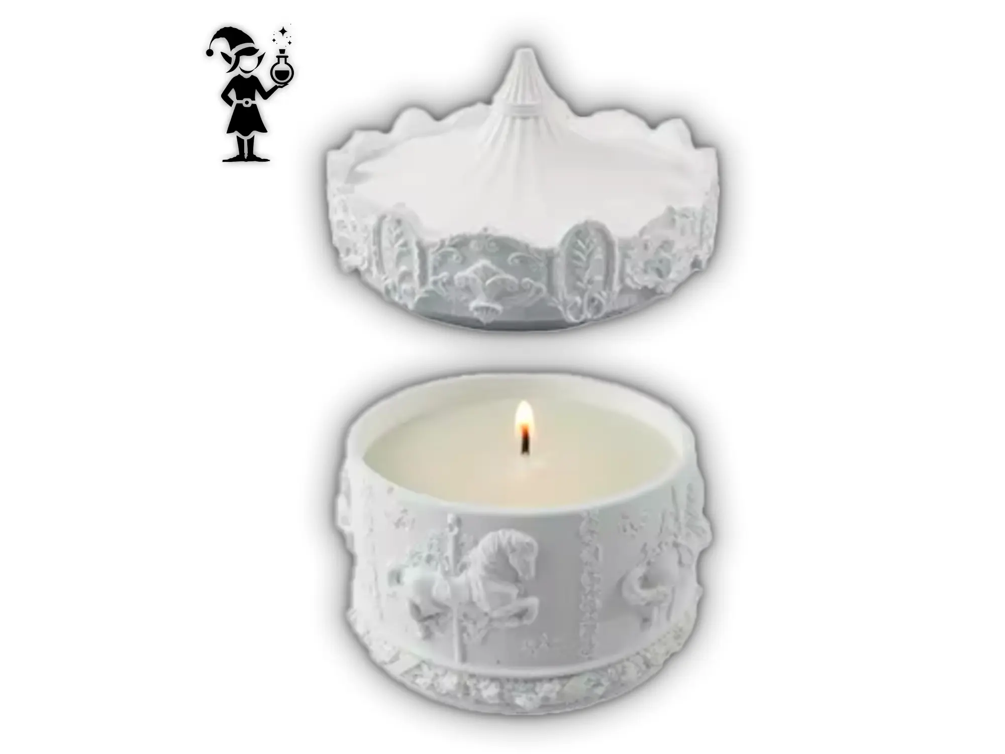 Vela artesanal blanca con detalles dorados