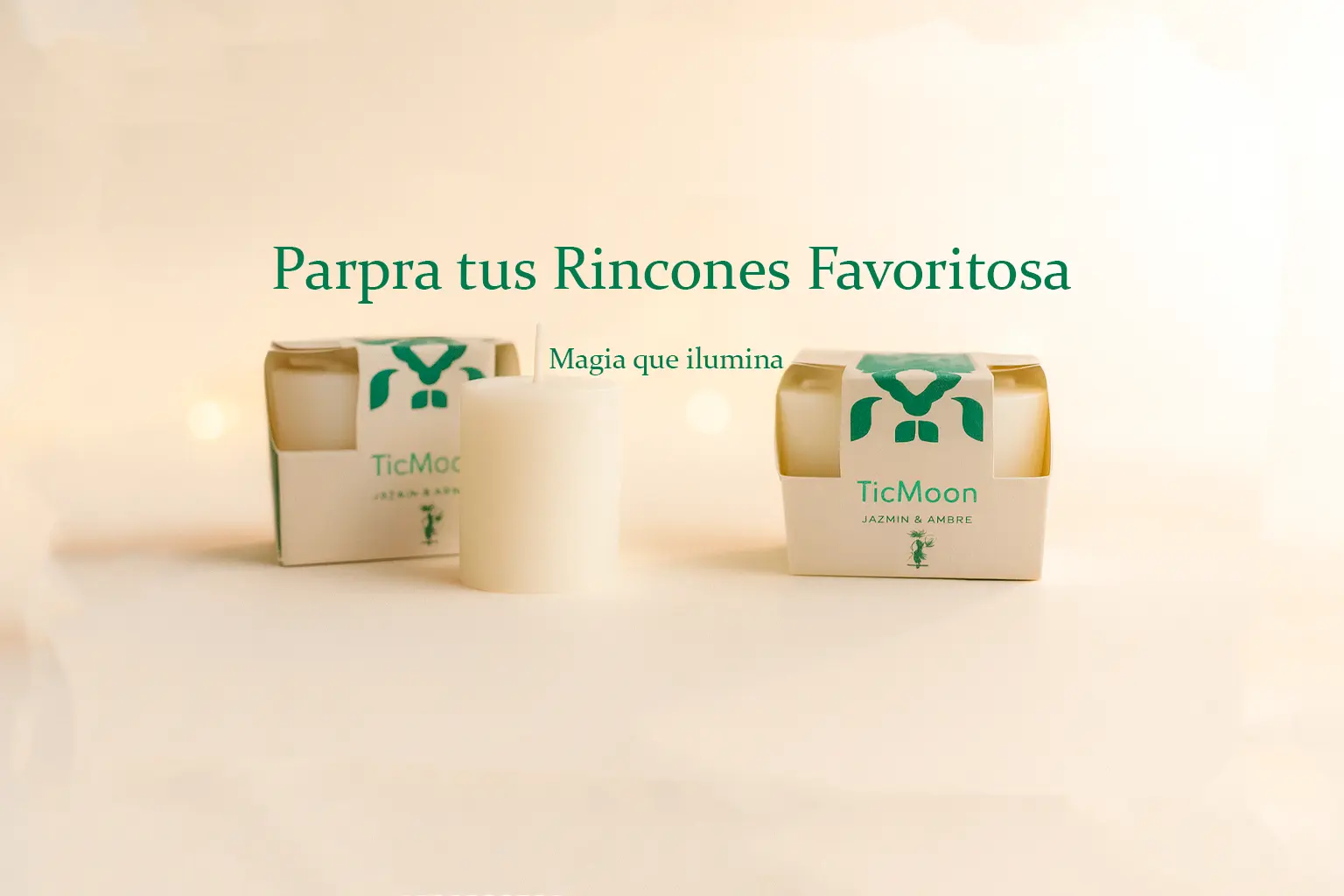 Vela artesanal en frasco de vidrio con etiqueta minimalista, decoración moderna